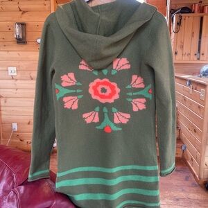 Toad & Co Wool Merino Heartfelt Hoodie Cardigan Green Olive size XS